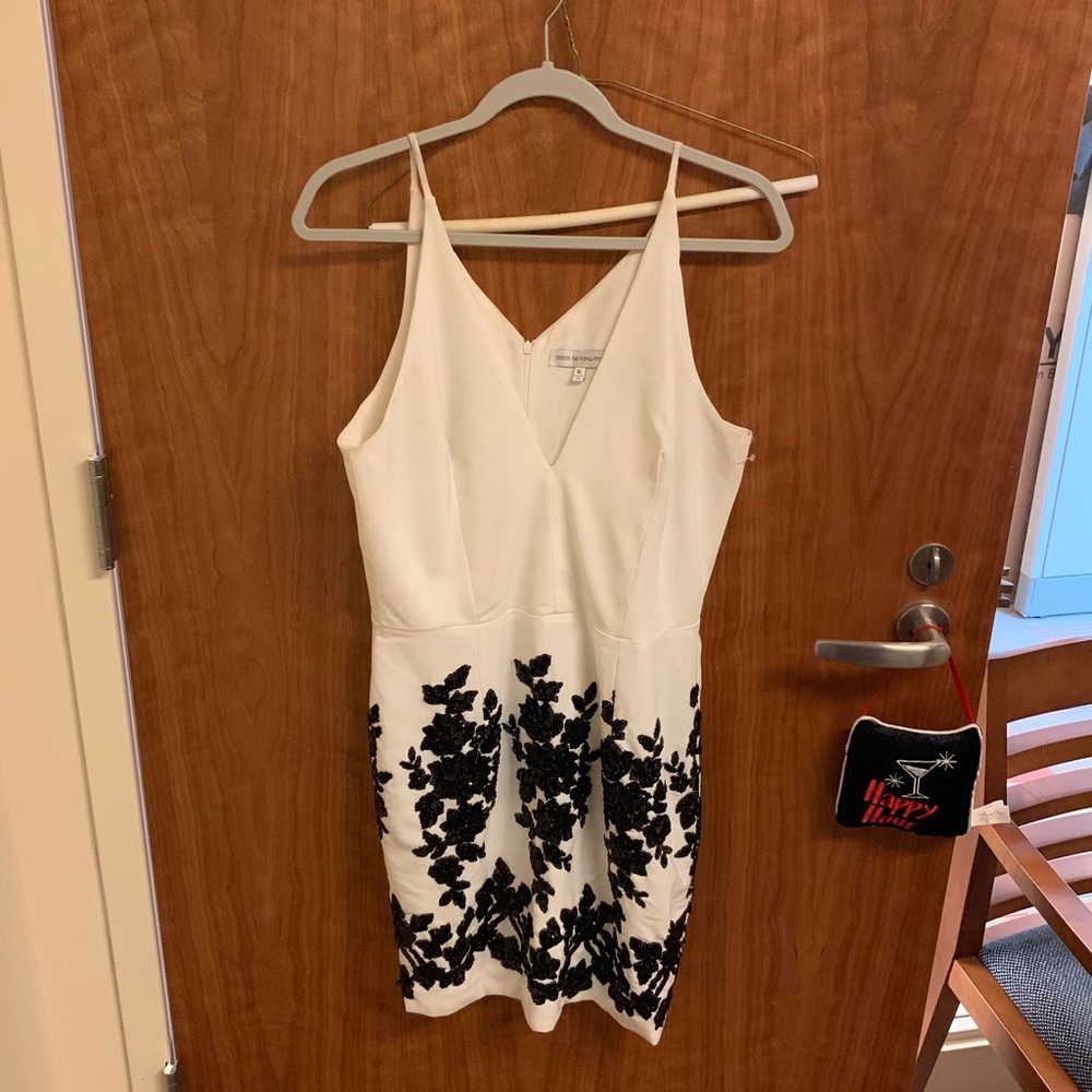 Dress the population white dress with black sequin